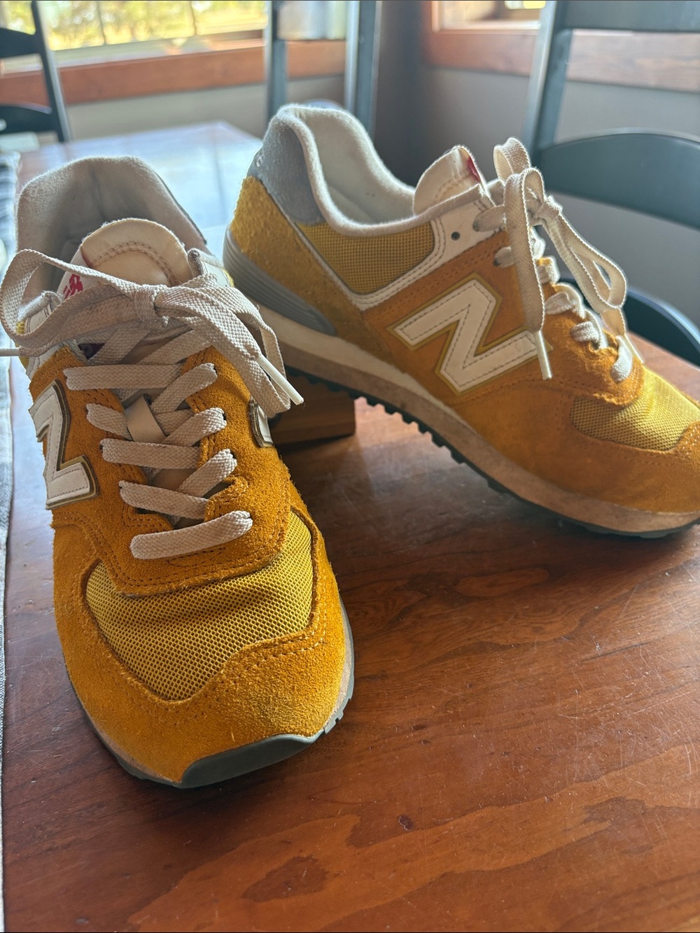New Balance Yellow Suede & Mesh Sneakers size 9. Gently worn